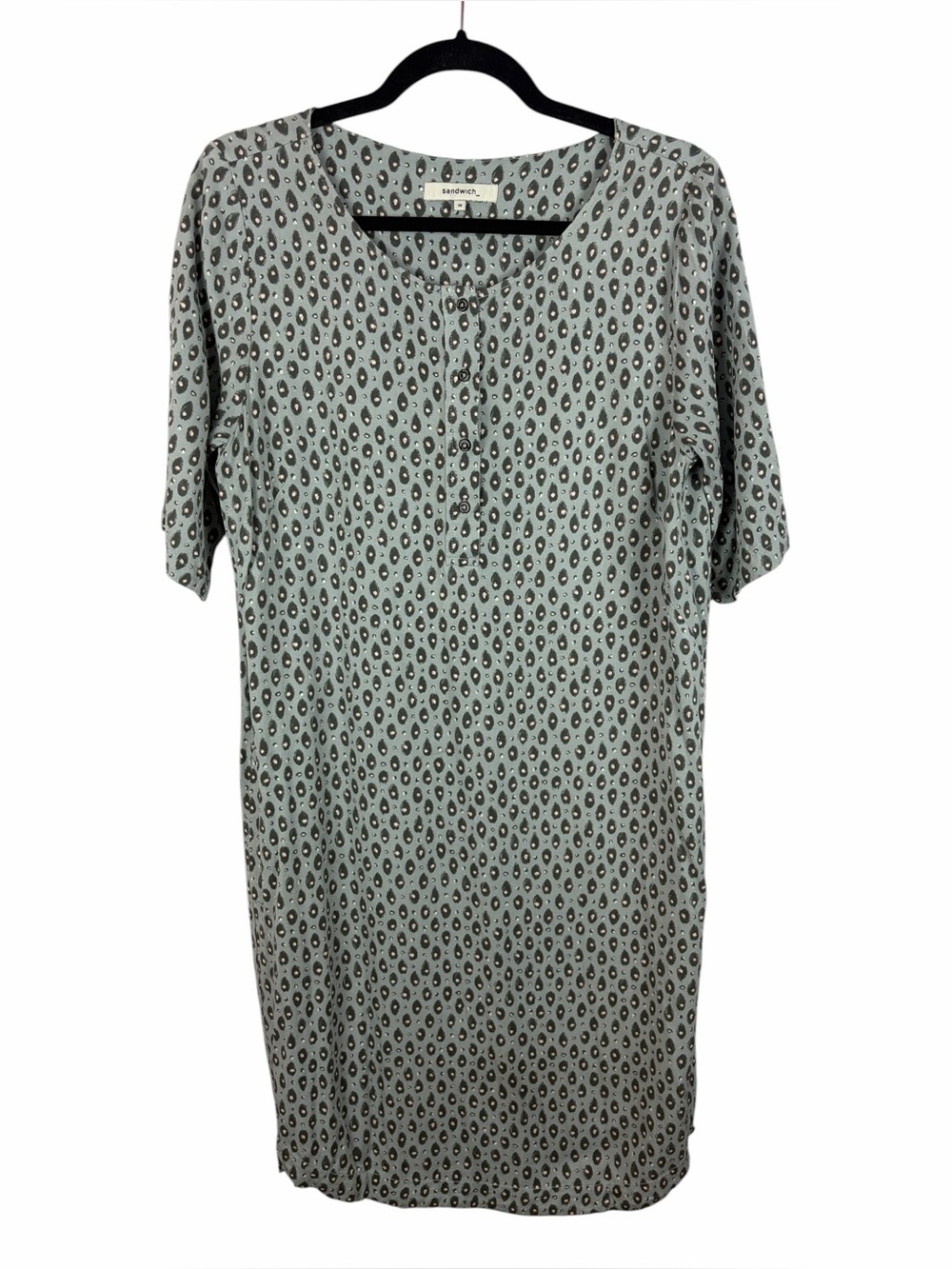 Sandwich Viscose Tunic Dress Minimalist Abstract Print Relaxed Fit Size 38 S/M